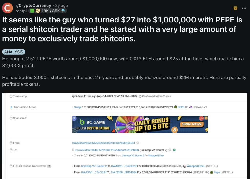 pepe coin millionaire screenshot